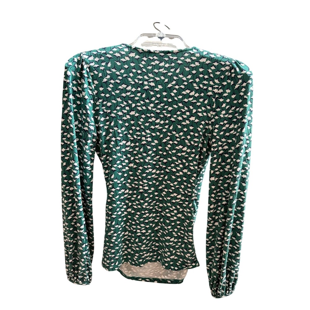Boden Green White Tulip Floral Faux Wrap Top Long Sleeve Jersey V-Neck US 4 - Picture 2 of 5